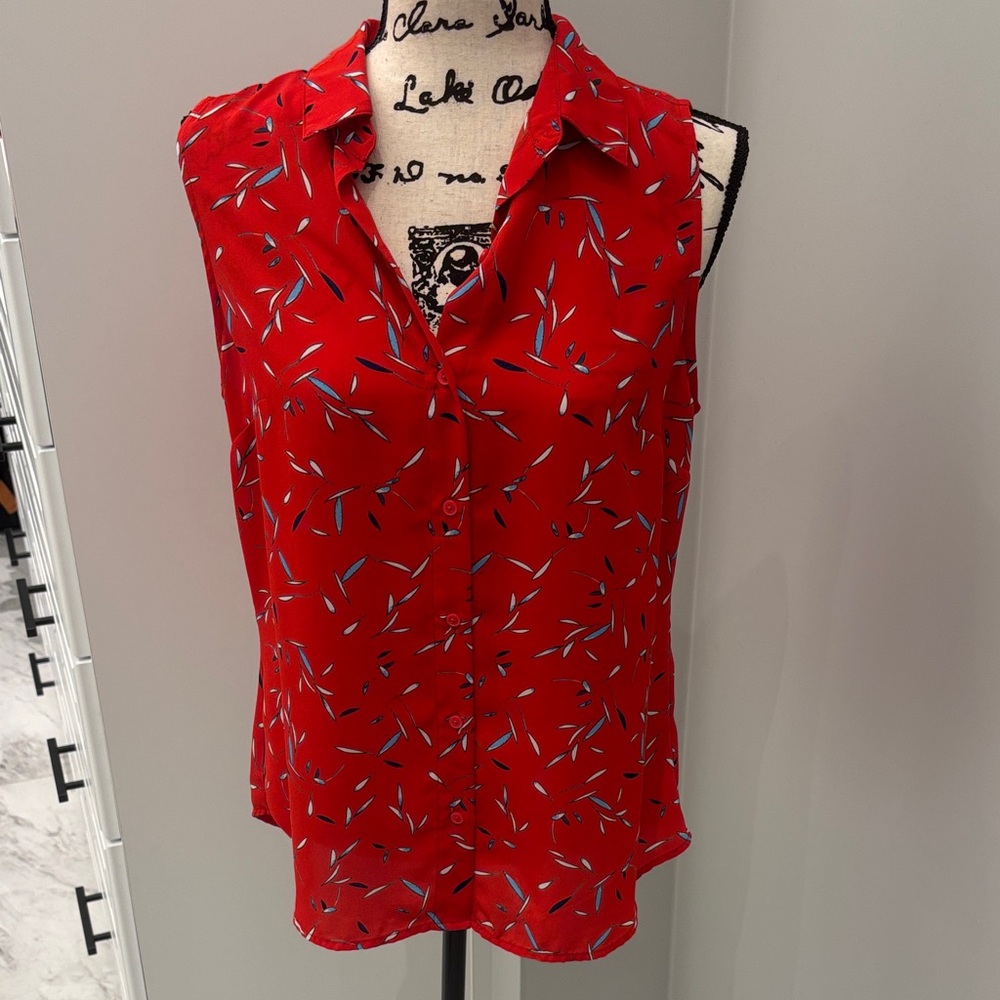 Banana Republic Red Patterned Sleeveless Blouse
